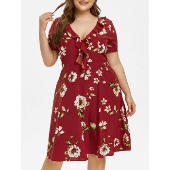 Image of Plus Size Flower Print Ruffled Casual Dress