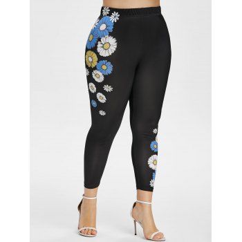 

Plus Size Daisy Print High Waisted Leggings, Black