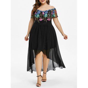 Image of Plus Size Off The Shoulder Embroidered High Low Party Dress