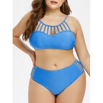 

Plus Size Cutout High Rise Bikini Swimwear, Dodger blue