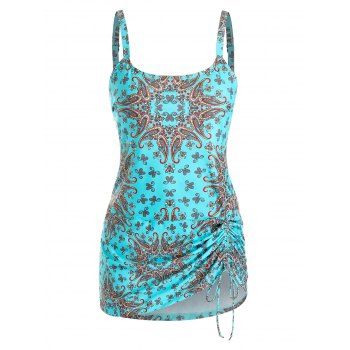 

Plus Size Paisley Print Cinched Tankini Swimwear, Turquoise