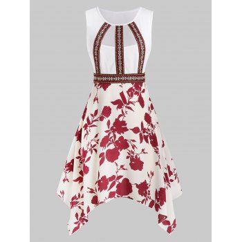 

Plus Size Cutout Floral Print Handkerchief Dress, White