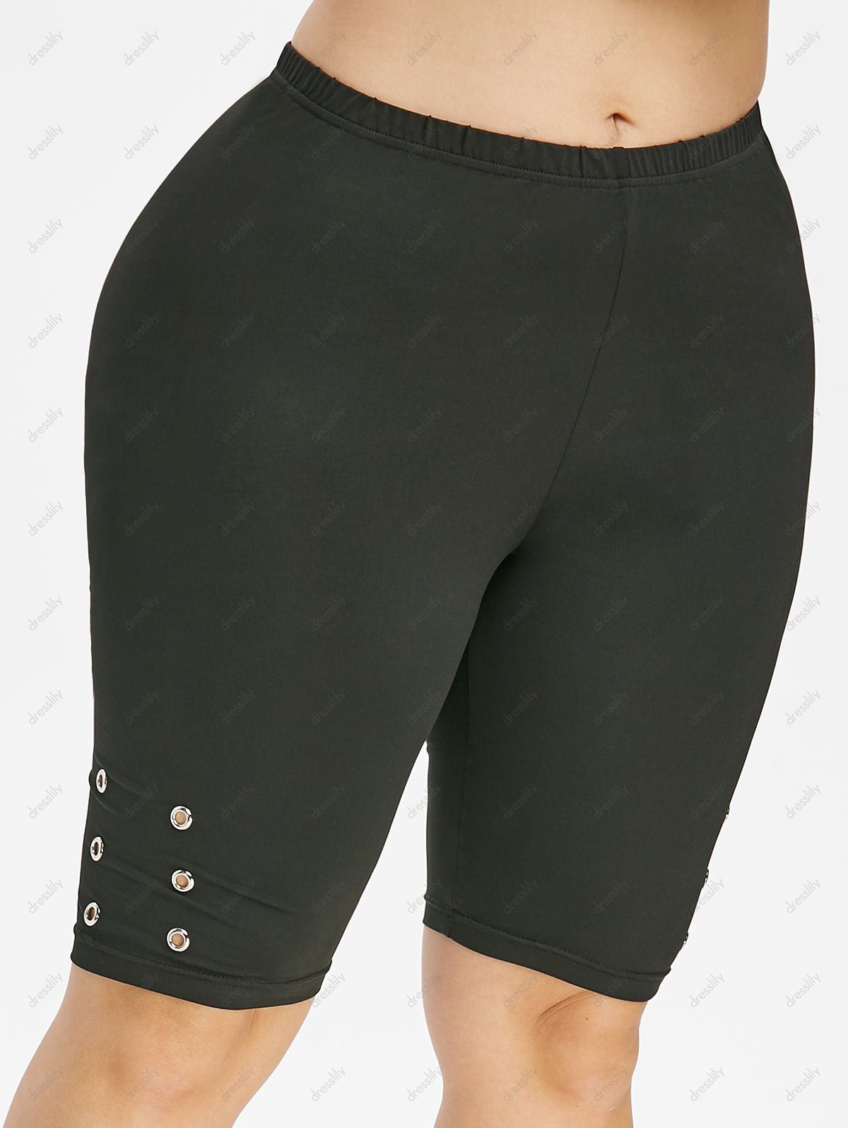 [33 OFF] 2020 Plus Size Eyelet Knee Length Leggings In BLACK DressLily