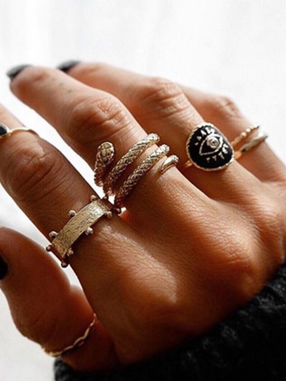 Ensemble de Bague Serpent Gravée 5 Pièces - Or 