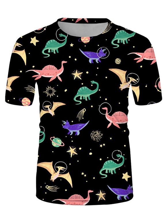 T-shirt Décontracté Dinosaure Imprimé à Col Rond - multicolor 2XL