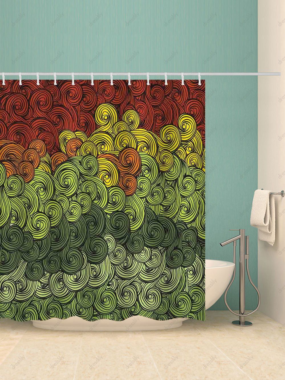 [17 OFF] 2021 Cartoon Wave Print Waterproof Shower Curtain In