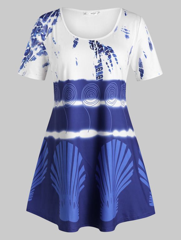 T-shirt Spirale Teinté Imprimé à Manches Courtes de Grande Taille - Bleu Myrtille 5X