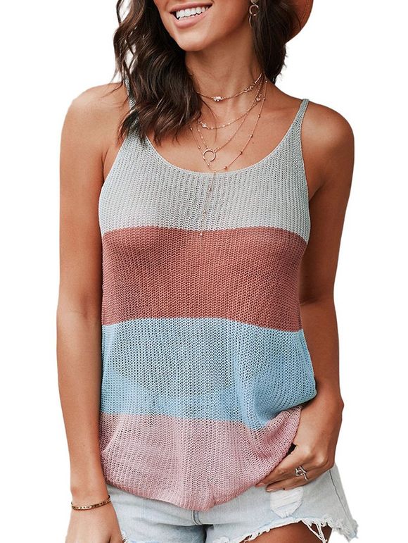 Colorblock Knitted Casual Tank Top - multicolor A XL