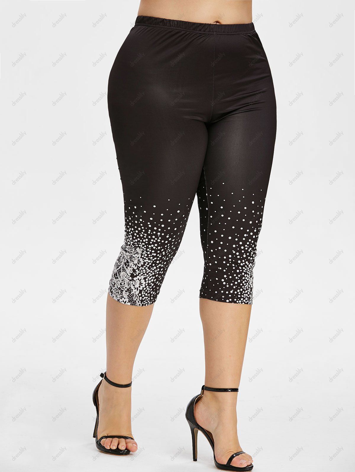 [32% OFF] 2020 Floral Dots High Waisted Plus Size Capri Leggings In ...