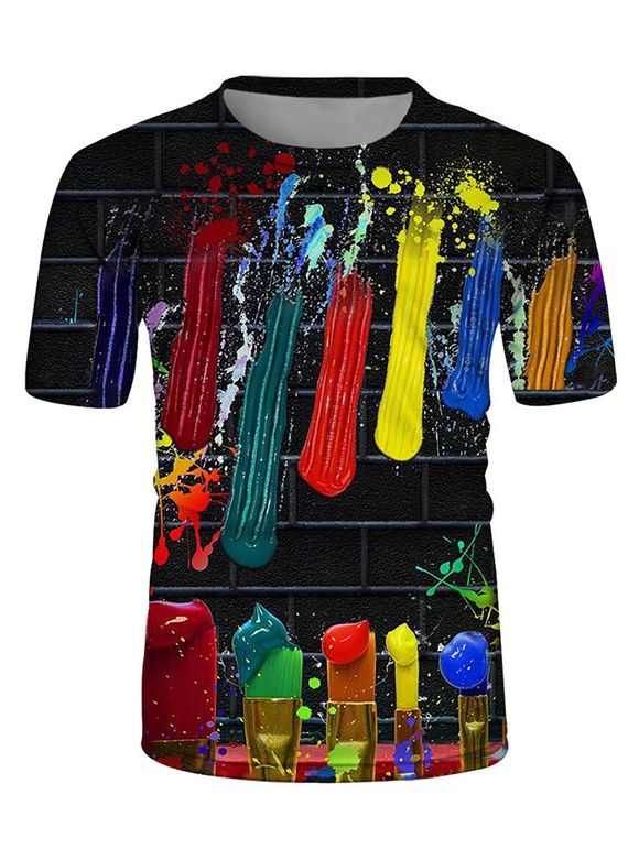T-shirt Décontracté Peinture à L'Huile Colorée Imprimée à Col Rond - multicolor 3XL