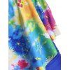 Plus Size Tie Dye Planet Print Overlay Tankini Swimwear - multicolor A 5X