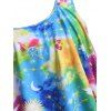Plus Size Tie Dye Planet Print Overlay Tankini Swimwear - multicolor A L