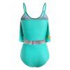 Sunflower Crisscross Swimsuit Flounce High Waisted Tankini Swimwear Set - MACAW BLUE GREEN S