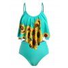 Maillot de Bain Tankini Croisé Tournesol en Treillis à Volants à Taille Haute - Bleu Vert Ara 3XL