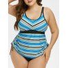 Maillot de Bain Tankini Rayé de Grande Taille à Lacets - multicolor 4X
