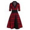 Robe Evasée Vintage à Carreaux Imprimé avec Bouton - Rouge L