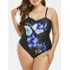 Maillot de Bain Plissé Fleuri Imprimé de Grande Taille Une-Pièce - Noir 4X