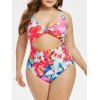 Maillot de Bain Fleur Imprimé Noué de Grande Taille Une-Pièce - multicolor 1X
