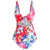 Plus Size Floral Print Cut Out Knotted One-piece Swimsuit - multicolor 5X