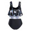 Plus Size Leaves Print Ruffled Tankini Swimwear - BLACK 5X