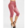 Plus Size 3D Jean Print Capri Fitted Jeggings - LIGHT CORAL 5X