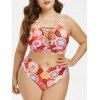 Maillot de Bain Bikini Ethnique Imprimé en Treillis de Grande Taille - Orange 4X
