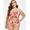 Plus Size Ethnic Print Lattice Cut Bikini Swimwear - ORANGE 5X