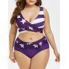 Maillot de Bain Tankini à Imprimé Drapeau Américain de Grande Taille - Violet Foncé 1X