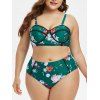Ensemble de Bikini à Imprimé Fleuri à Coupe Haute de Grande Taille - Vert Mer 2X