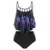 Tummy Control Swimsuit Gothic Bathing Suit Octopus Print Cut Out Crisscross Summer Beach Tankini Swimwear - BLACK L