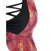 Plus Size Floral Pattern Crisscross Halter Tankini Swimsuit - MAHOGANY 5X