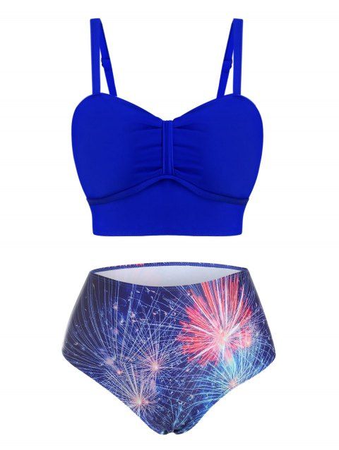 Maillot de Bain Tankini Noué à Imprimé Feu d'Artificiel 