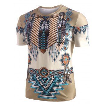 

Tribal Indian 3D Print Casual T-shirt, Army brown
