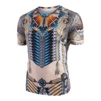 

Tribal Indian Graphic Print Short Sleeve T-shirt, Warm white