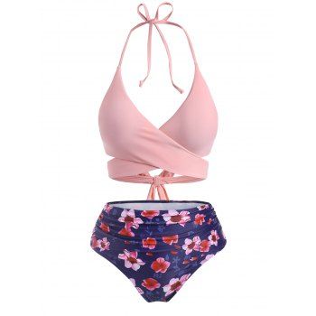 

Plus Size Wrap Floral Print Bikini Swimwear, Pink