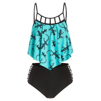 

Plus Size Gecko Print Crisscross Tankini Swimwear, Medium turquoise