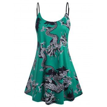 

Plus Size Dragon Print Swing Tank Top, Dark turquoise