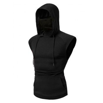 Image of Bandana Mask Front Pocket Hooded Drawstring Tank Top