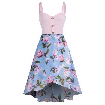 

Flower Print Sleeveless High Low Chiffon Dress, Day sky blue