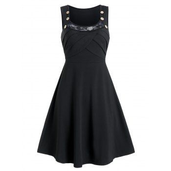 

Lace Panel Mock Button Cami A Line Dress, Black