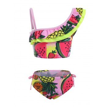 

Girls Ruffle Fruit Print Bikini Swimwear, Pink