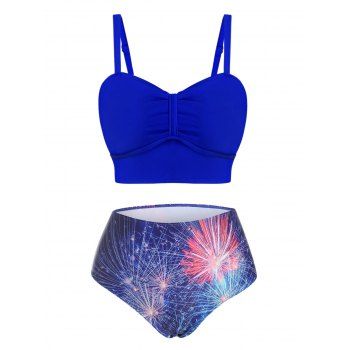 

Fireworks Print Bow Tankini Swimwear, Cobalt blue