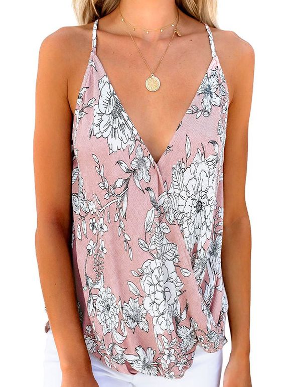 Haut à Bretelle Superposé Fleur Imprimée Haut Bas - Rose 2XL