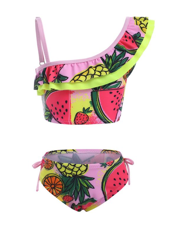 Maillot de Bain Bikini à Imprimé Fruit à Volants pour Fille - Rose 32
