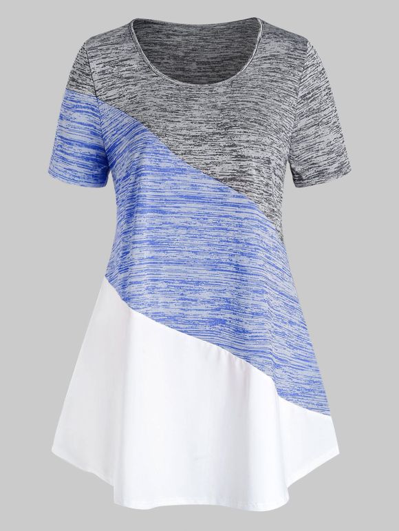 T-shirt en Blocs de Couleurs Grande Taille - Bleu Dodger 5X