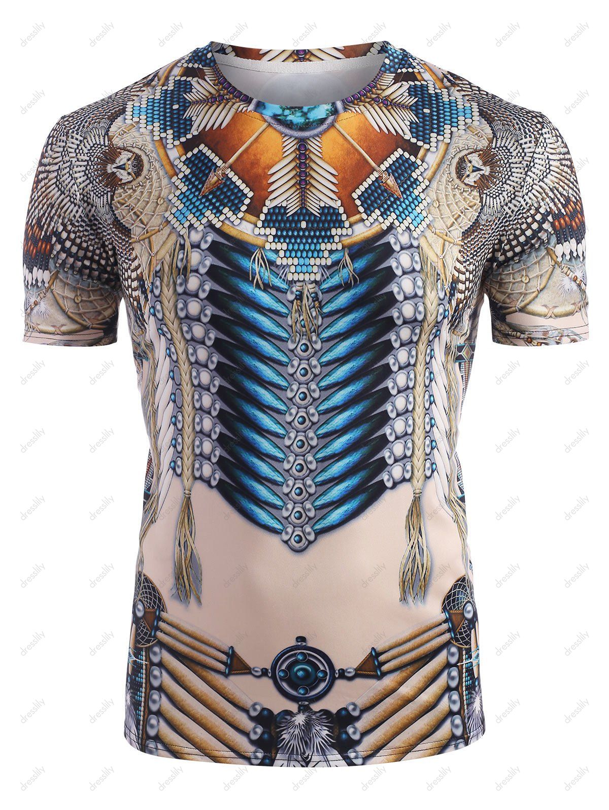 [29 OFF] 2021 Tribal Indian Graphic Print Short Sleeve Tshirt In WARM