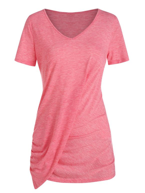 T-shirt Chiné Asymétrique Plissé - Rose Pastèque XL