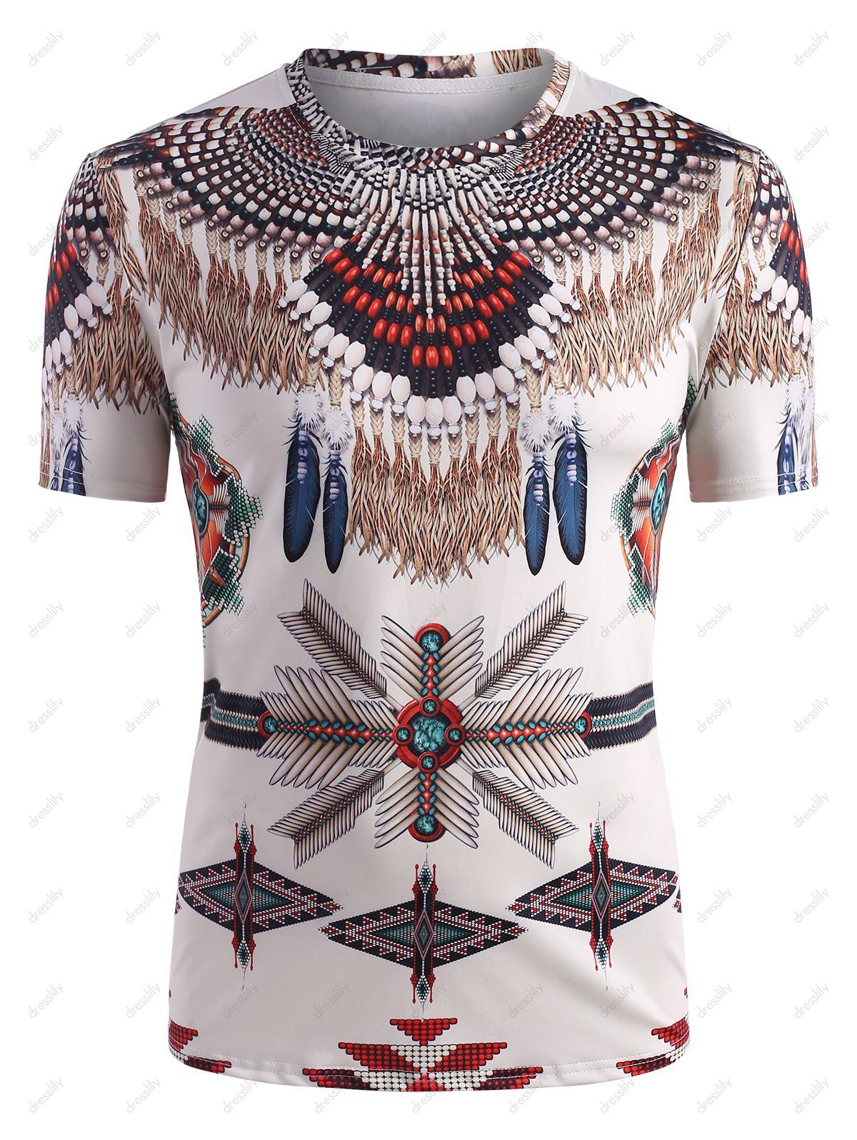 [34% OFF] 2020 Tribal Indian Print Short Sleeve T-shirt In WARM WHITE ...