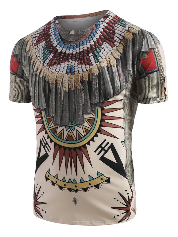 T-shirt à Imprimé 3D Graphique Tribal Indien - Blanc Chaud 2XL
