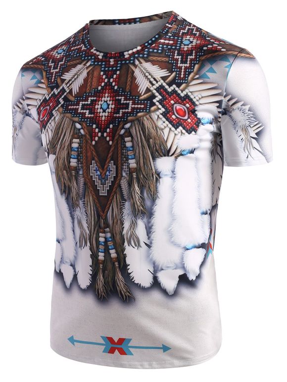 T-shirt Tribal Indien Motif Graphique à Manches Courtes - Blanc 2XL
